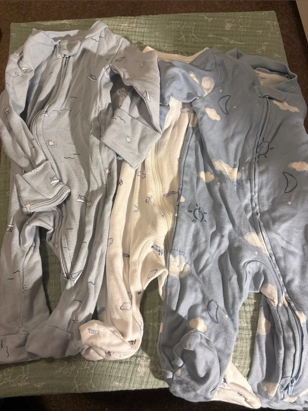 Baby Blue Cloud & Moon Zipper Footed Pajamas - carters